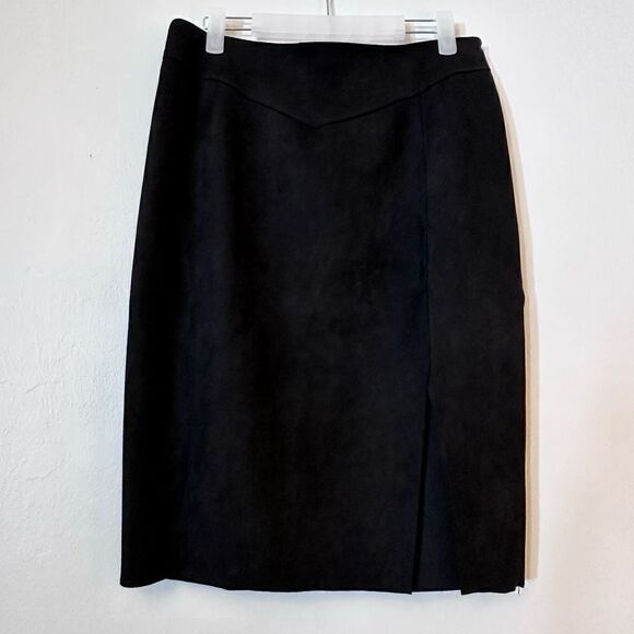 Bellivera Straight Microsuede Slit Front Pencil Skirt Black Large - Picture 1 of 3